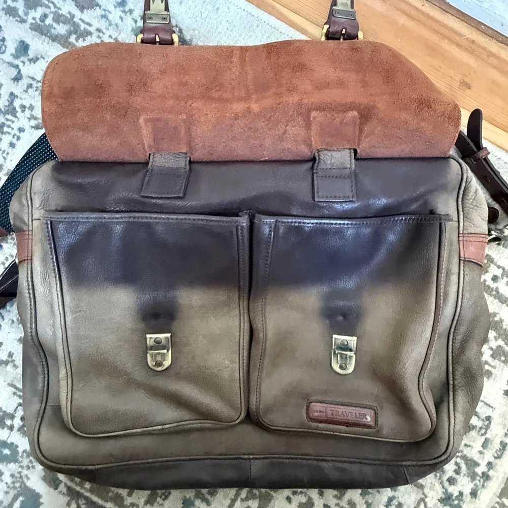 Vintage L.L. Bean Traveler Satchel Leather Briefcase Messenger Bag Large Brown